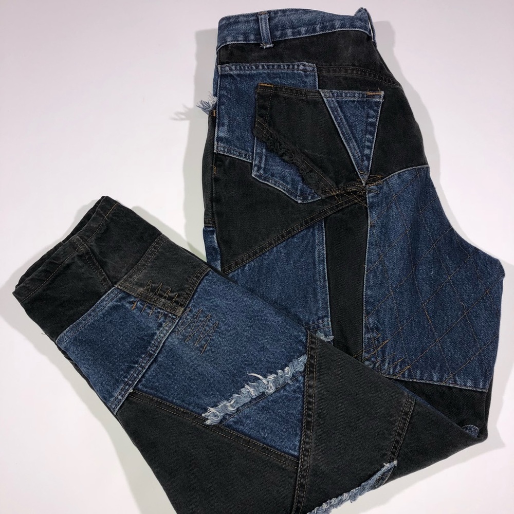 VTG UNION MADE DENIM 2 PIECE PATCHWORK GOTH CYBER - Picture 8 of 8